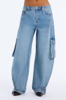 Ice Breaker Mid Waist Cargo Wide Leg Jeans - Medium Wash