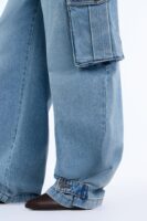 Ice Breaker Mid Waist Cargo Wide Leg Jeans - Medium Wash