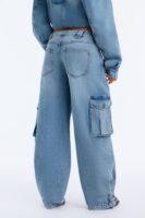 Ice Breaker Mid Waist Cargo Wide Leg Jeans - Medium Wash