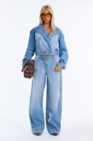 Kelsey Utility Ripped Wide Leg Jeans - Light Wash