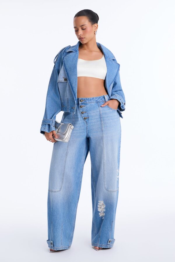 Kelsey Utility Ripped Wide Leg Jeans - Light Wash