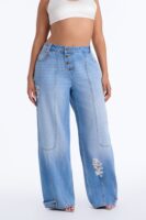 Kelsey Utility Ripped Wide Leg Jeans - Light Wash