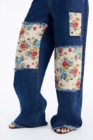 Watch Me Bloom Tapestry Panel Wide Leg Jeans - Dark Wash