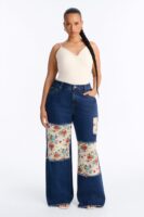 Watch Me Bloom Tapestry Panel Wide Leg Jeans - Dark Wash