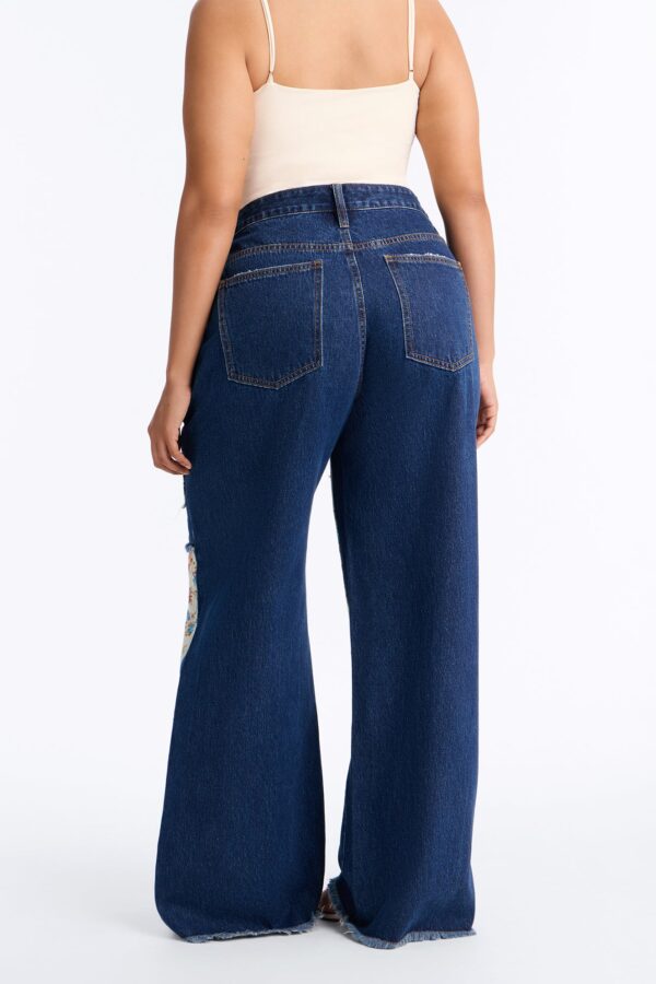 Watch Me Bloom Tapestry Panel Wide Leg Jeans - Dark Wash