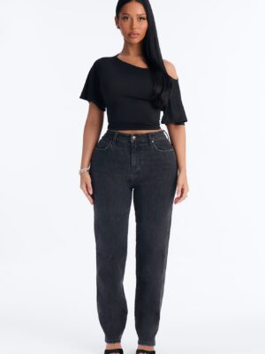 NY 90s Classic High Rise Straight Leg Cigarette Jeans - Black Wash