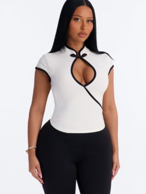 Mock-Neck Top in Black and White