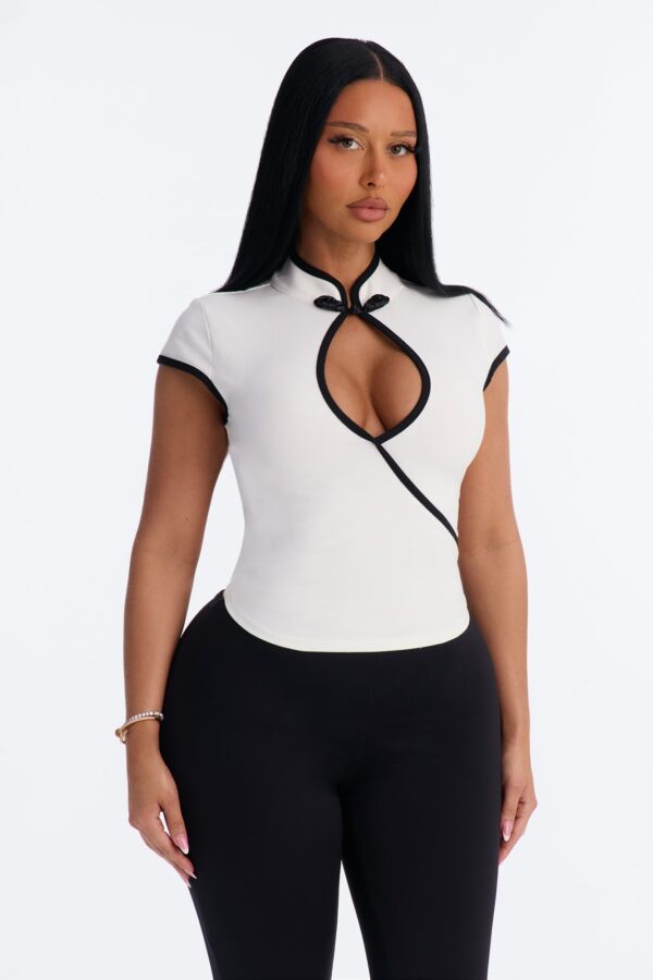 Mock-Neck Top in Black and White