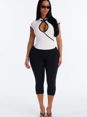 Mock-Neck Top in Black and White