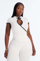 Mock-Neck Top in Black and White