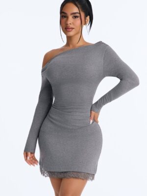 Gray Dress with one shoulder