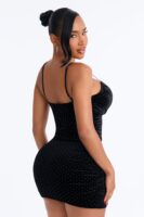 Nina Rhinestone Embellished Velvet Mini Dress - Black