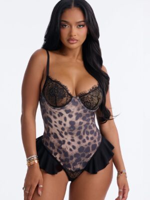 On The Hunt Mesh Ruffle Teddy - Black/combo
