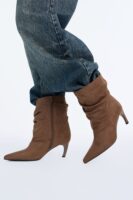 Bratty Babe Ruched Heeled Booties - Taupe