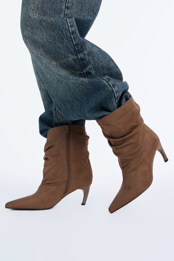 Bratty Babe Ruched Heeled Booties - Taupe