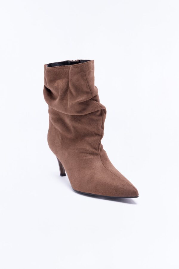 Bratty Babe Ruched Heeled Booties - Taupe