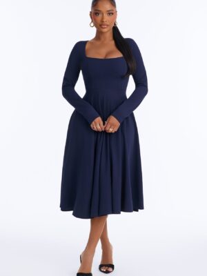 Navy Square-Neck Dress