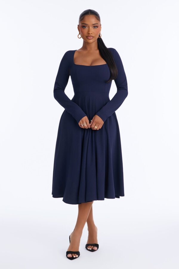 Navy Square-Neck Dress