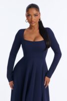 Navy Square-Neck Dress