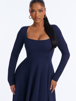 Navy Square-Neck Dress