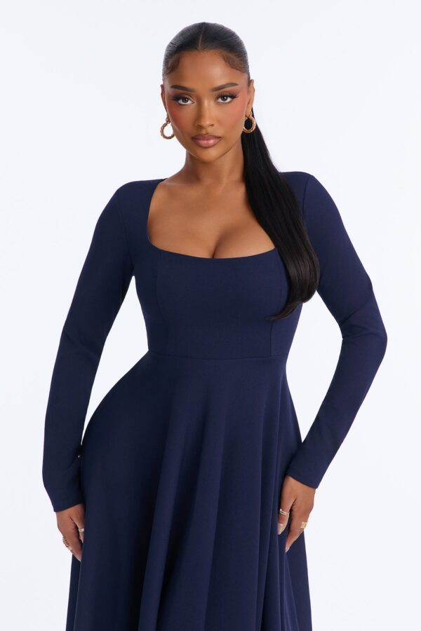 Navy Square-Neck Dress