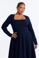 Navy Square-Neck Dress