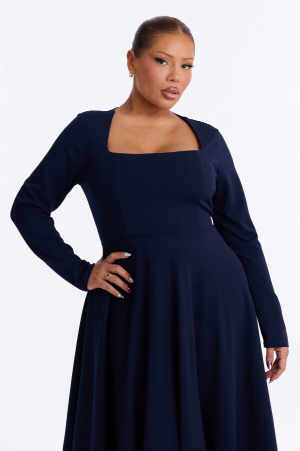Navy Square-Neck Dress