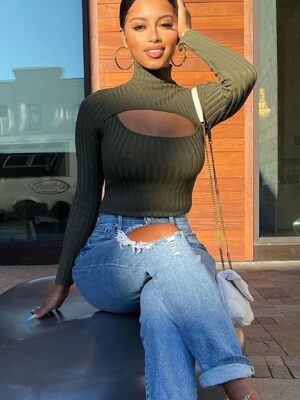 Mock-Neck Bodysuit in Olive