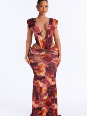 Burgundy V-Neck Dress