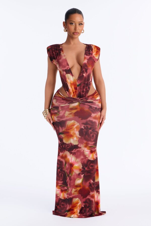 Burgundy V-Neck Dress