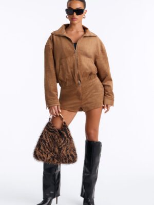 Mock-Neck Shorts in Brown