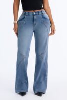 Houston Headed Mid Waist Straight Leg Jeans - Medium Wash