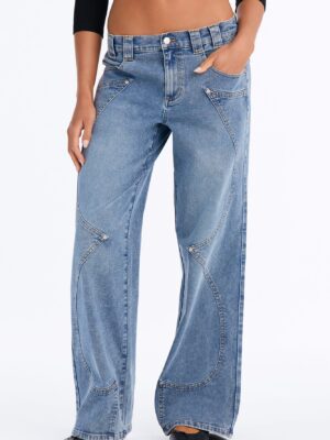 Houston Headed Mid Waist Straight Leg Jeans - Medium Wash