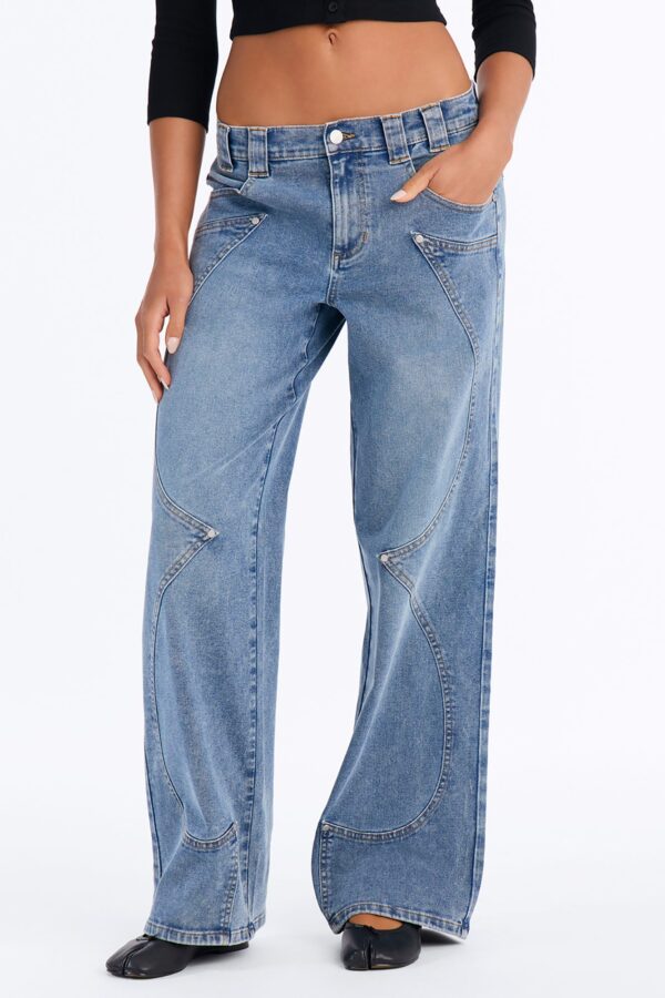 Houston Headed Mid Waist Straight Leg Jeans - Medium Wash