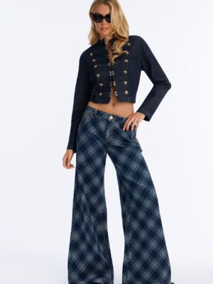 Study Hall Plaid Wide Leg Jeans - DarkWash