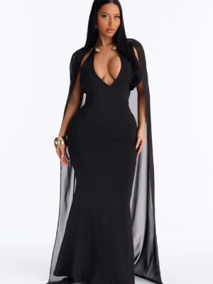 Celeste Cape Maxi Dress - Black