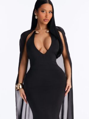 Celeste Cape Maxi Dress - Black