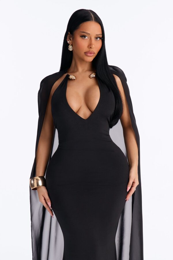 Celeste Cape Maxi Dress - Black
