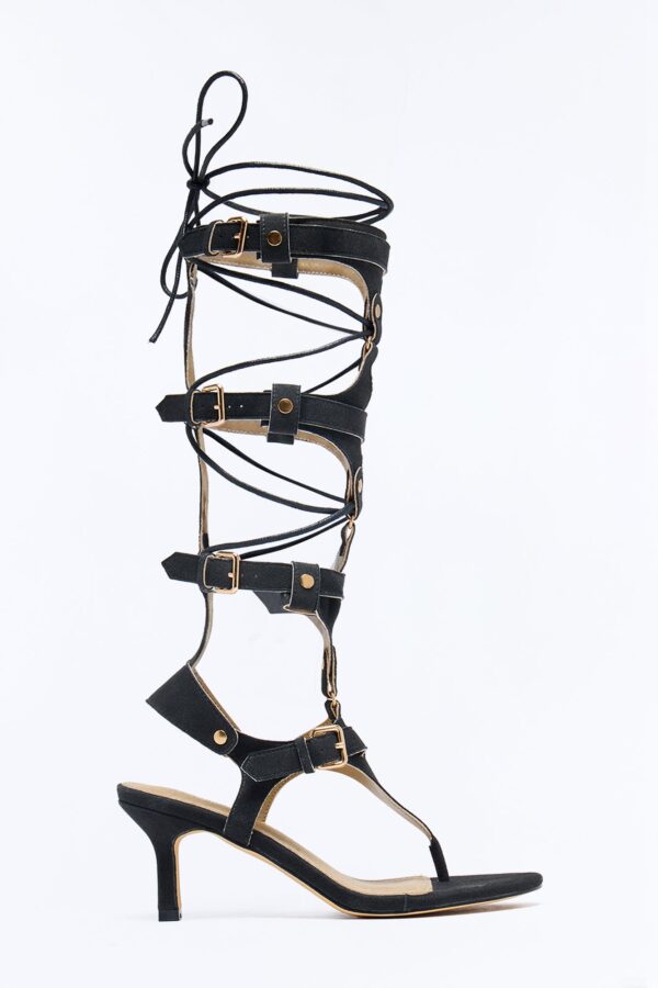 Tyrus Hardware Buckle Wrap Up Heels - Black
