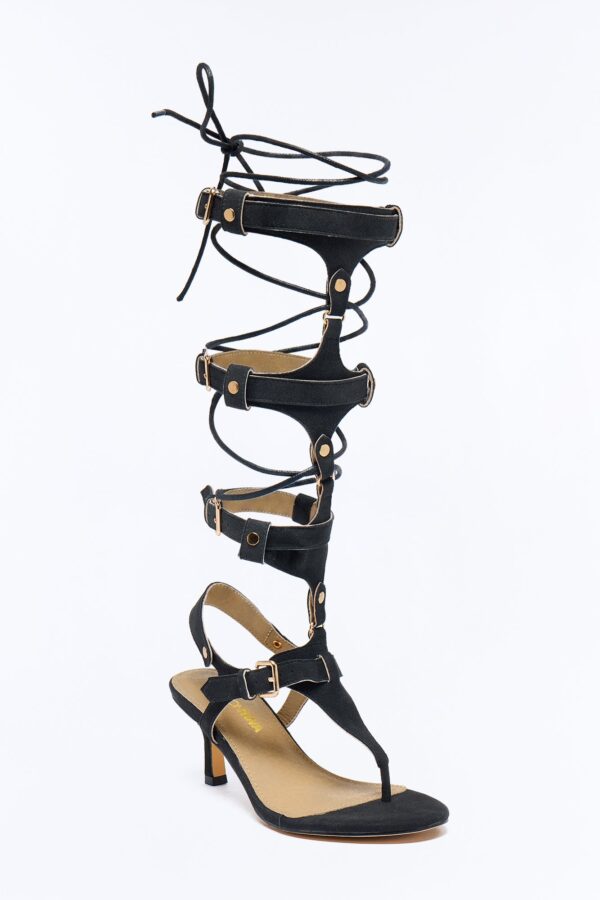 Tyrus Hardware Buckle Wrap Up Heels - Black