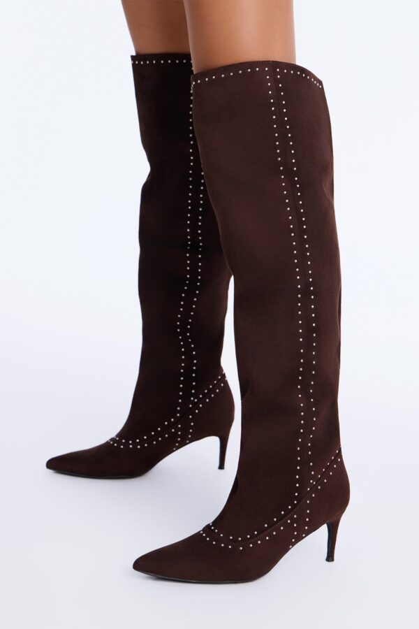 Finding Studs Heeled Boots - Chocolate