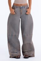 Local Station Upside Down Zipper Wide Leg Jeans - Vintage Wash
