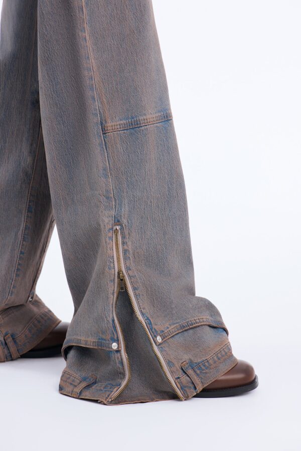Local Station Upside Down Zipper Wide Leg Jeans - Vintage Wash