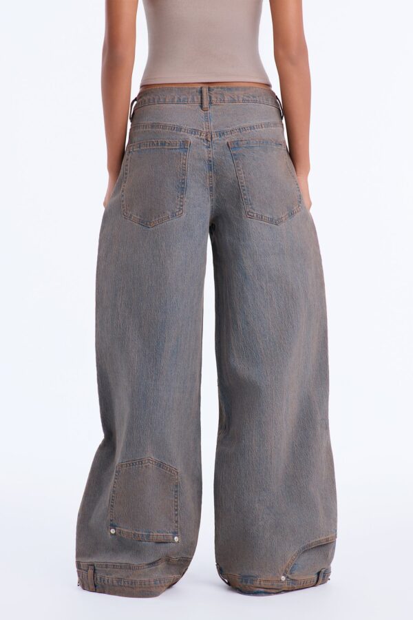 Local Station Upside Down Zipper Wide Leg Jeans - Vintage Wash