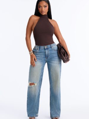 Obsessed With Me Ripped Straight Leg Jeans - Vintage Wash