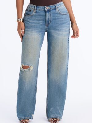 Obsessed With Me Ripped Straight Leg Jeans - Vintage Wash