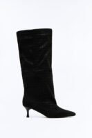 Lucky You Croc Suede Heeled Boots - Black · Black Suede