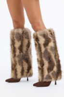 Aurda Faux Fur Overlay Boots - Brown/combo