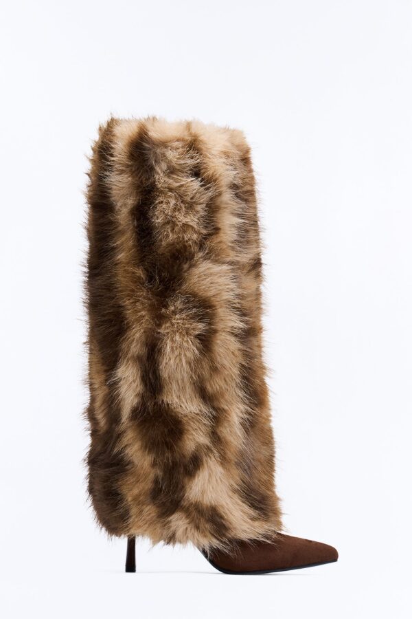 Aurda Faux Fur Overlay Boots - Brown/combo