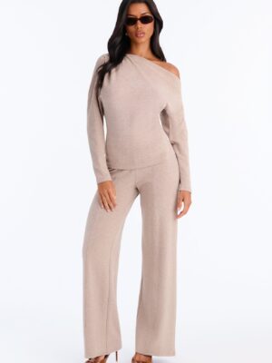 Beige Wide-Leg Pants